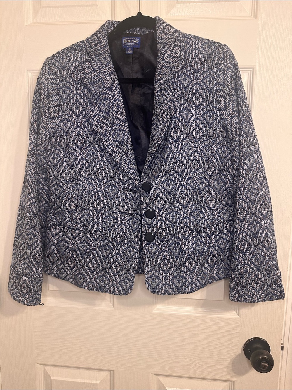 Pendleton Navy and White Textured Patterned 100% virgin Wool-Blend Jacket